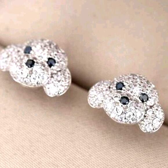 Cubic Zirconian Puppy Stud Earrings Poodle Maltipoo Maltese Bichon Frise Dog pet - Picture 2 of 3